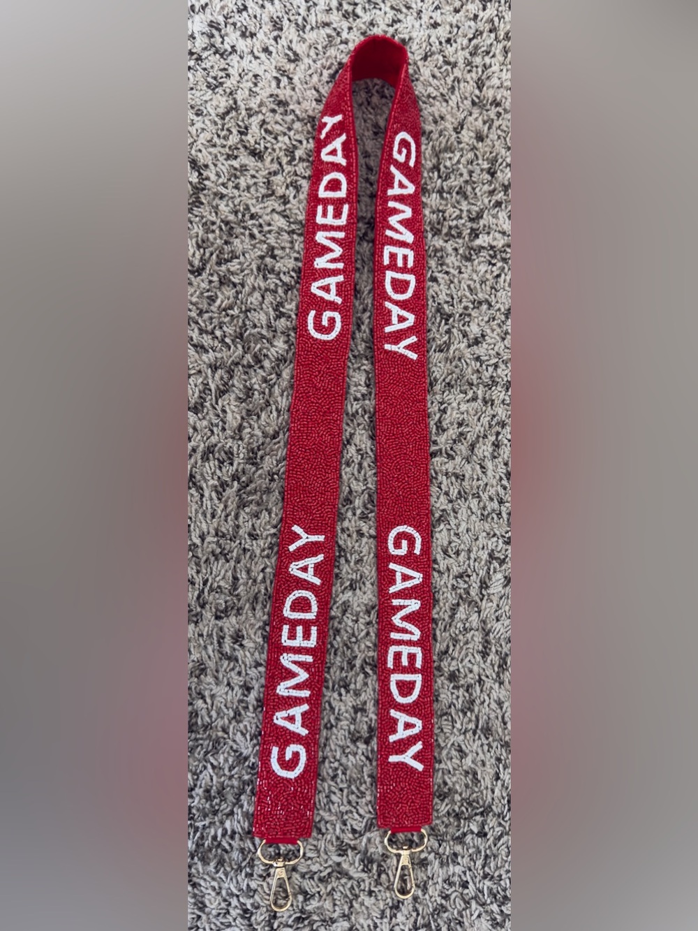 Gameday Beaded Red Ribbon with White Lettering